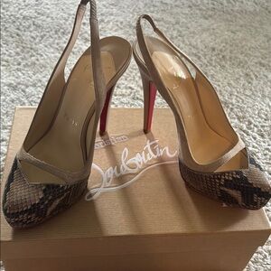 Christian Louboutin python suede Tan Slingback Heels. Sz 6/36